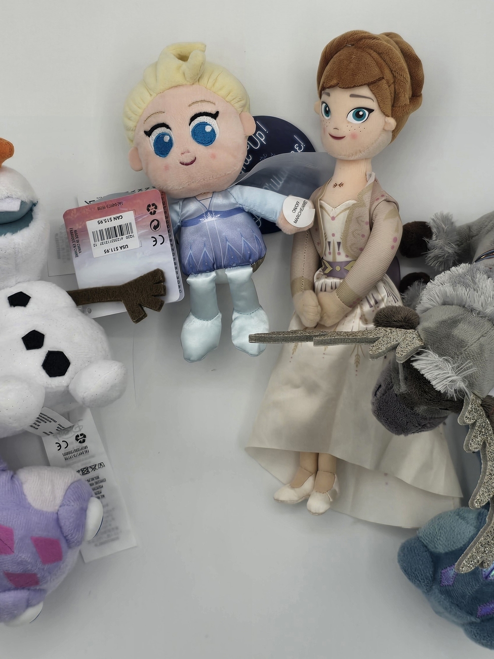 6 Disney Frozen Elsa & Anna,Sven , 2 Bruni Plush Dolls - Blue, Cream, Brown